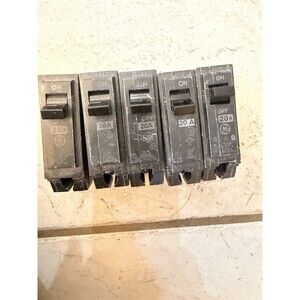 5 GE General Electric THQL 20 Amp Single Pole Plug-In Circuit Breakers